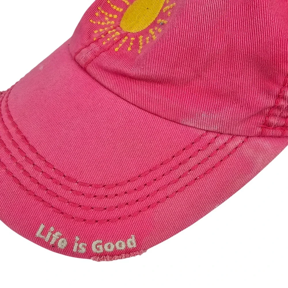 Life‎ is Good Women's Pink Sun Embroidered Distressed Baseball Cap Hat One Size